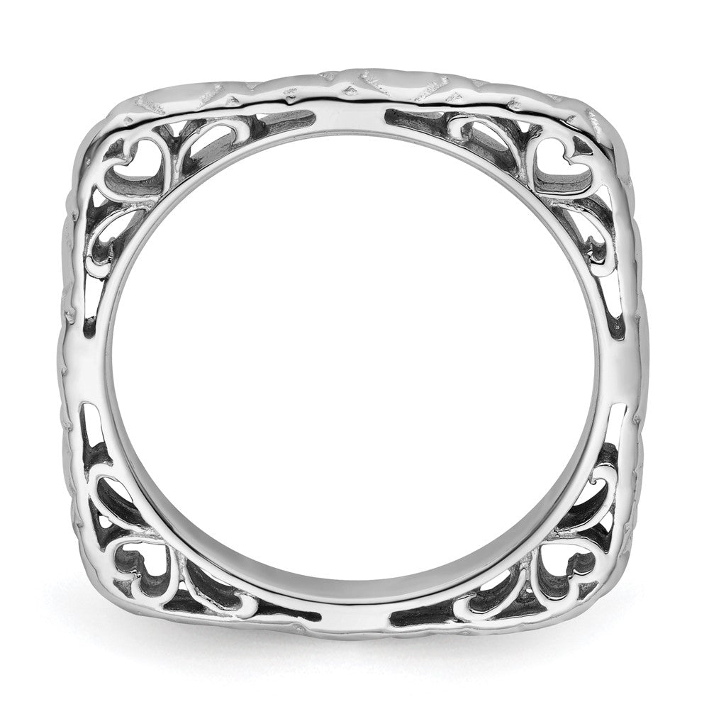 Sterling Silver Stackable Expressions Polished Rhodium-plated Square Ring