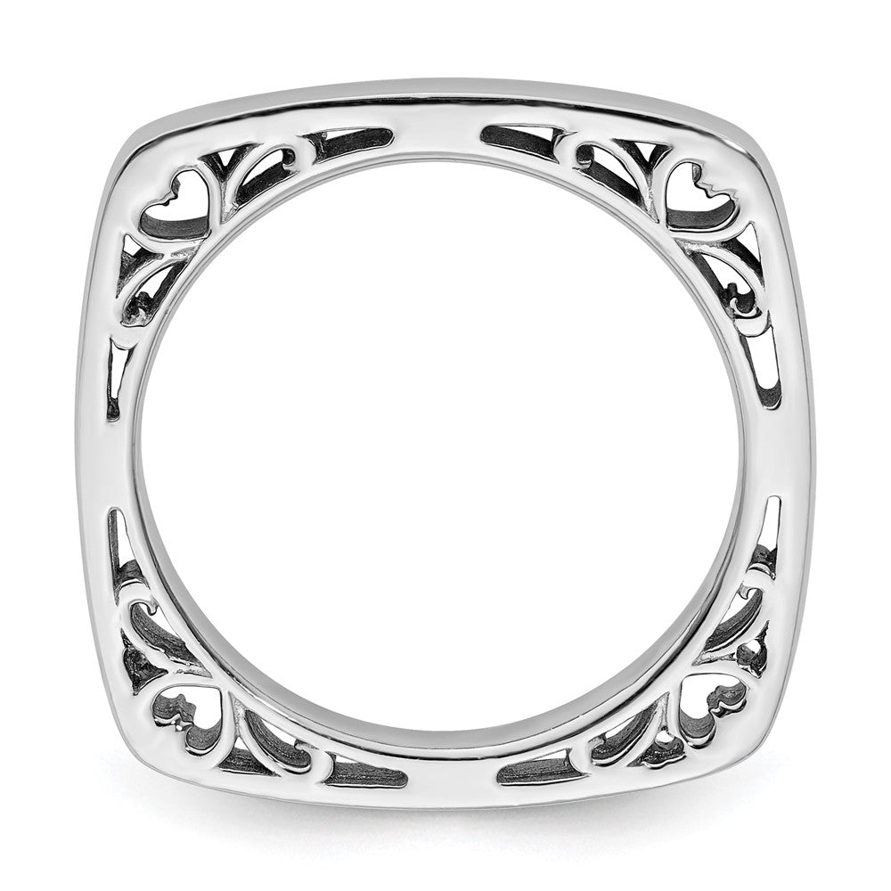 SS Stackable Expressions Polished Rhodium-plated Square Ring