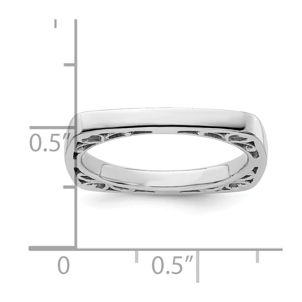 SS Stackable Expressions Polished Rhodium-plated Square Ring