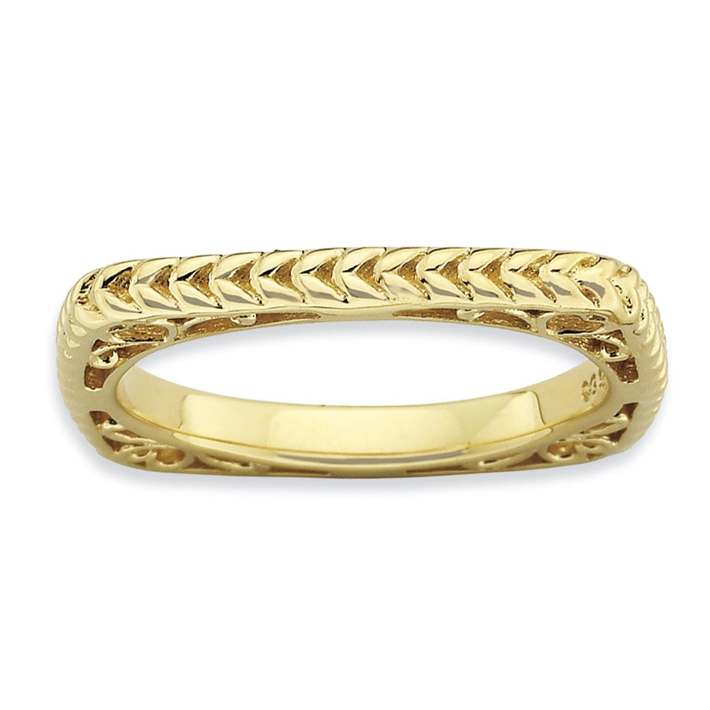 Sterling Silver Stackable Expressions Polished Gold-plate Square Ring
