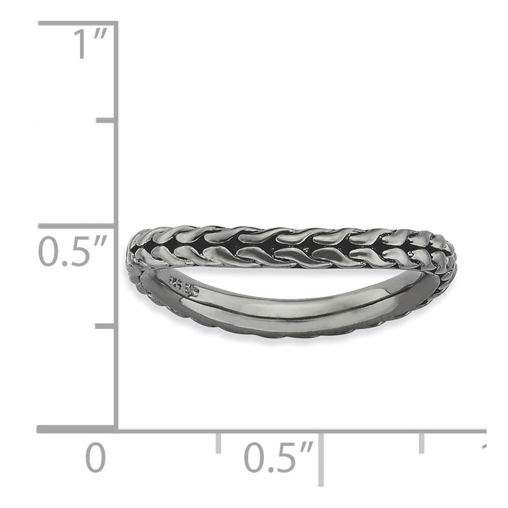 Sterling Silver Stackable Expressions Polished Black-plated Wave Ring