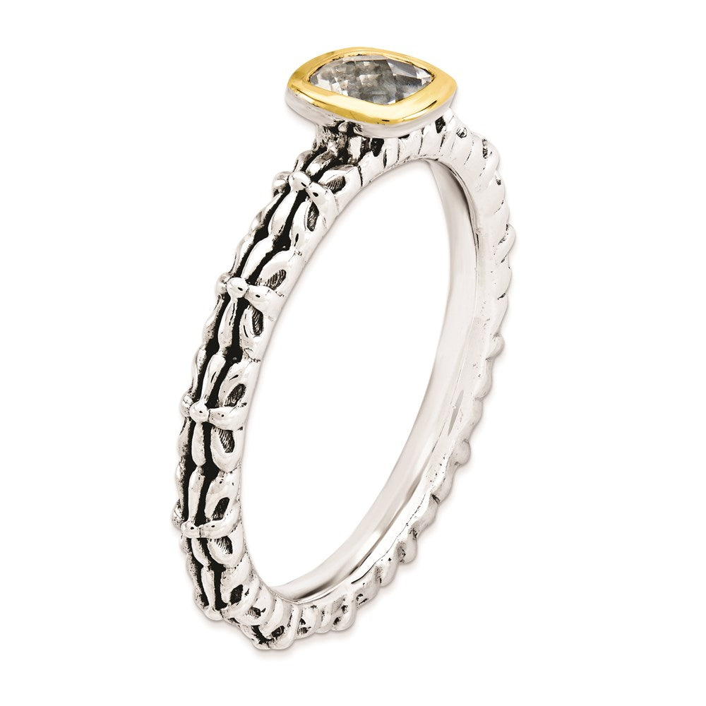 Sterling Silver & 14k Stackable Expressions Checker-cut White Topaz Ring
