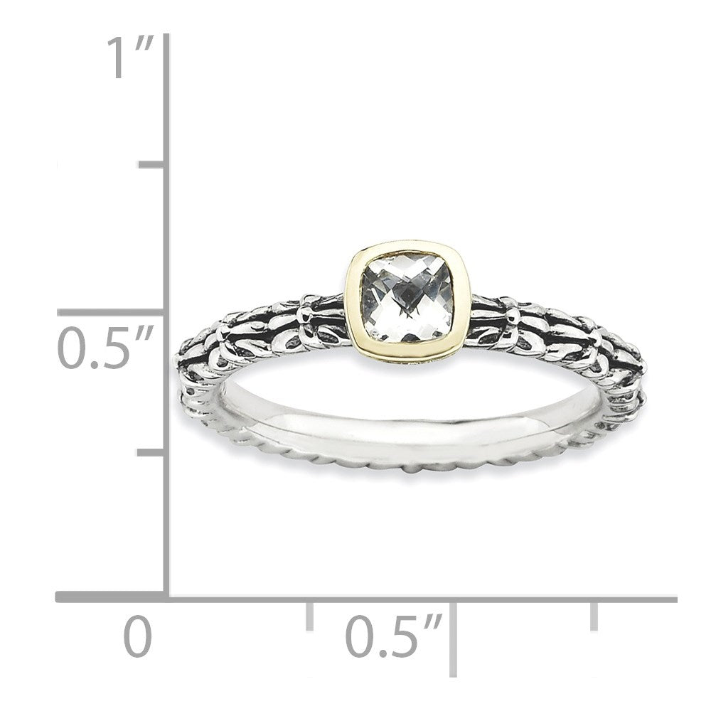 Sterling Silver & 14k Stackable Expressions Checker-cut White Topaz Ring
