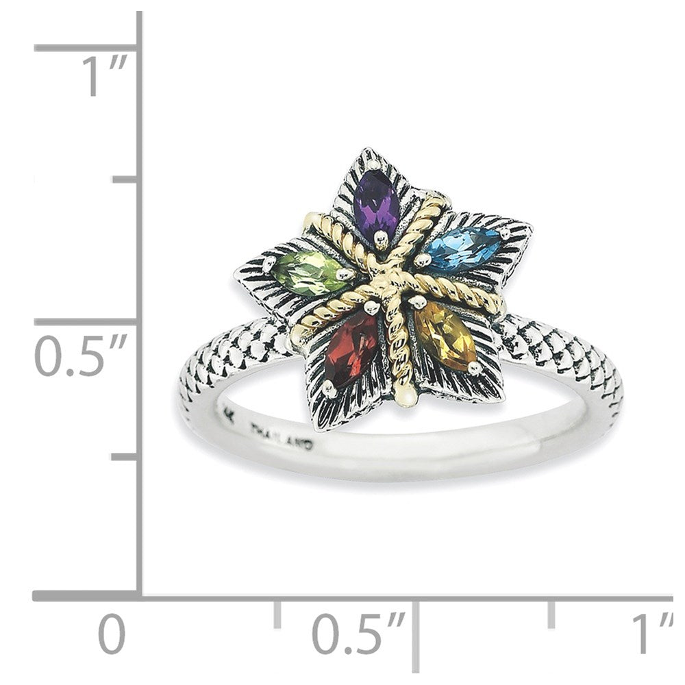Sterling Silver & 14k Stackable Expressions Gemstone Antiqued Ring
