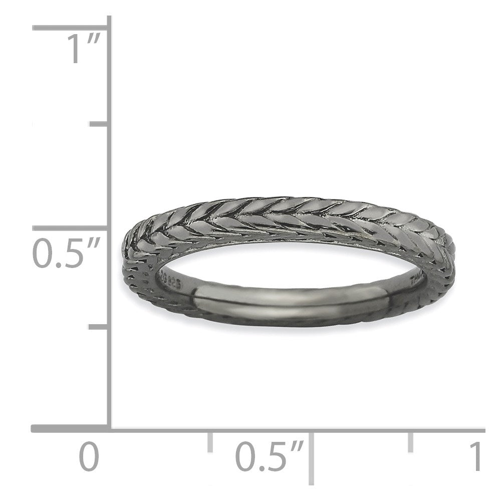 Sterling Silver Stackable Expressions Black-plated Domed Ring