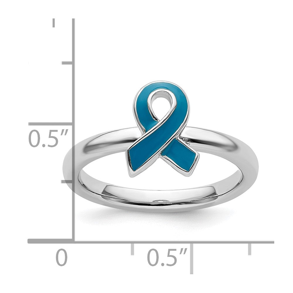 Sterling Silver Stackable Expressions Blue Enameled Awareness Ribbon Ring