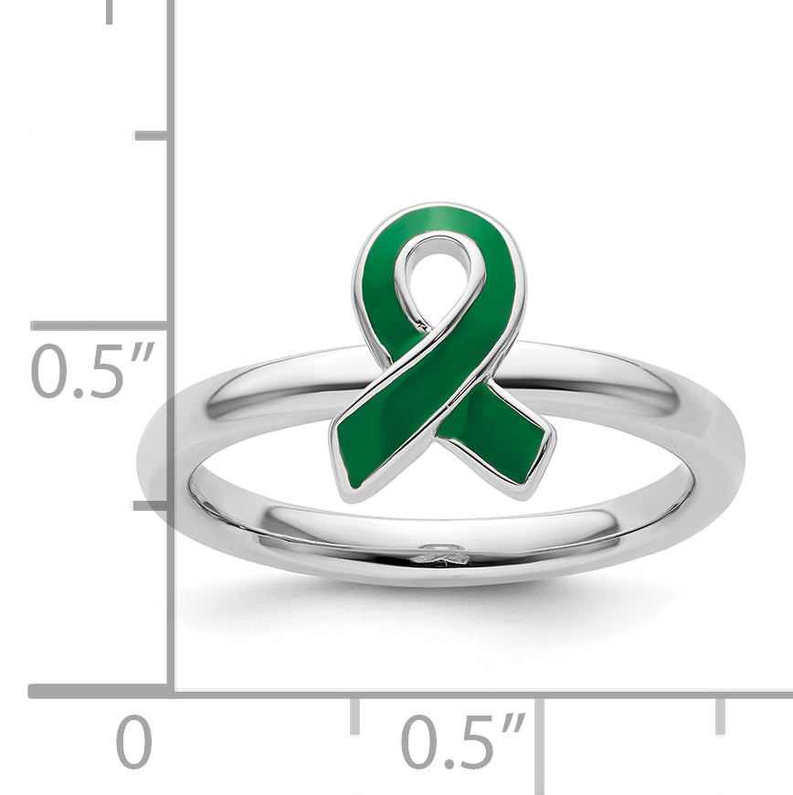 Sterling Silver Stackable Expressions Green Enameled Awareness Ribbon Ring