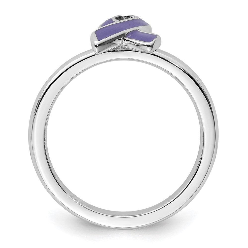Sterling Silver Stackable Expressions Purple Enameled Awareness Ribbon Ring