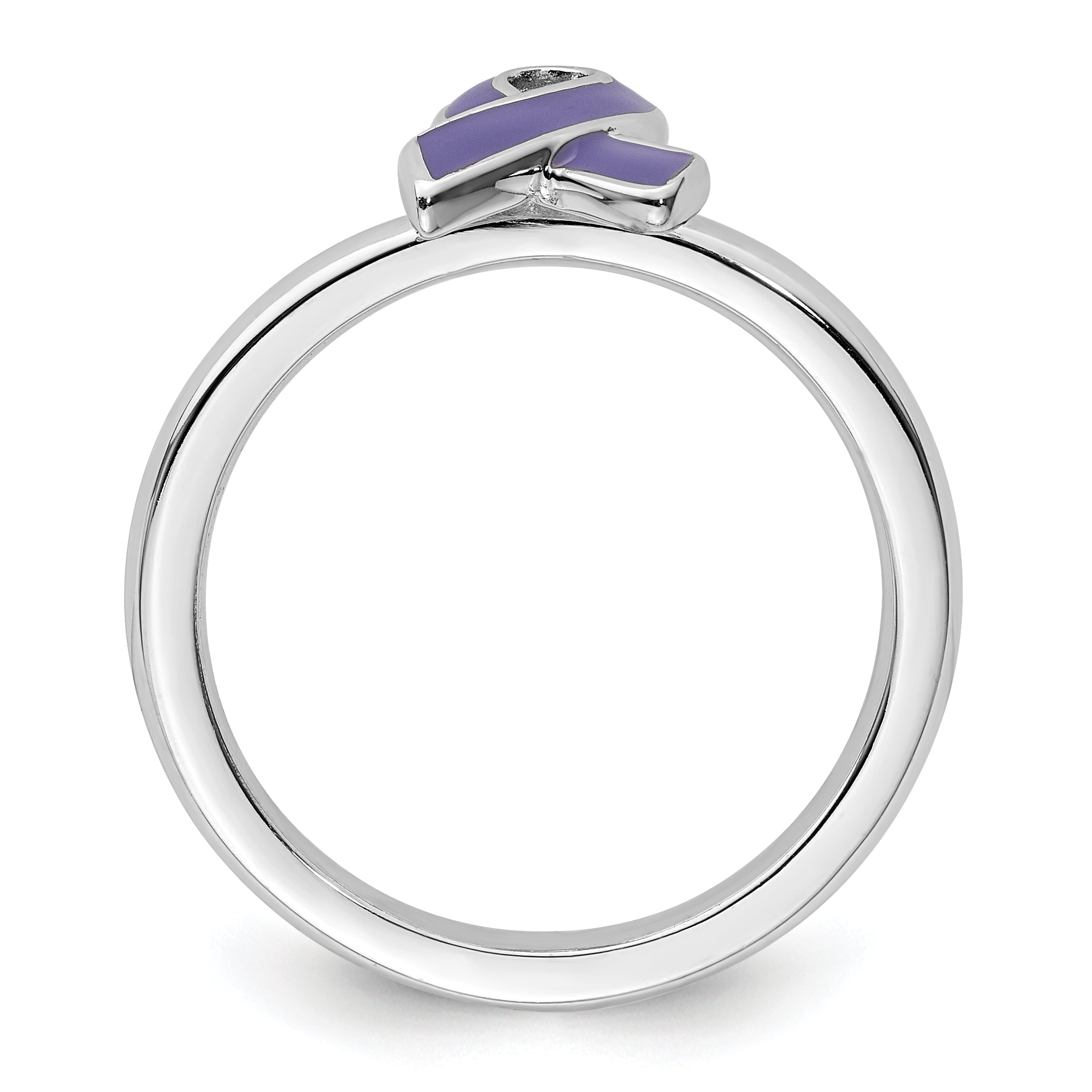 Sterling Silver Stackable Expressions Purple Enameled Awareness Ribbon Ring