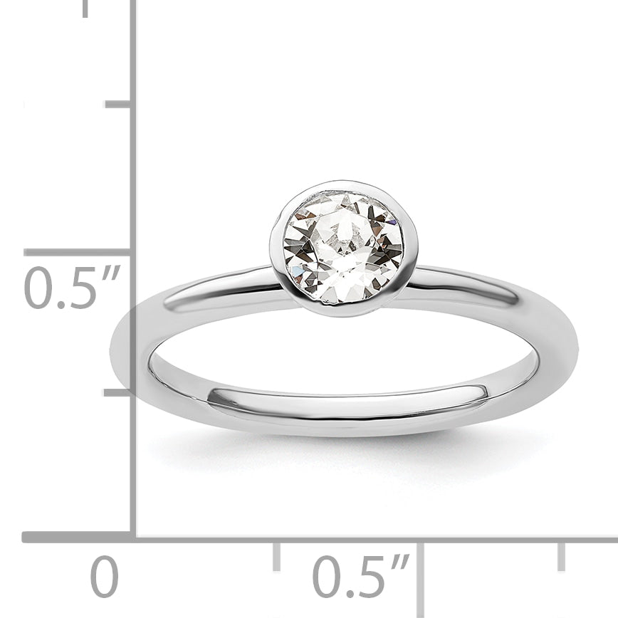 Sterling Silver Stackable Expressions High 5mm April Crystal Ring