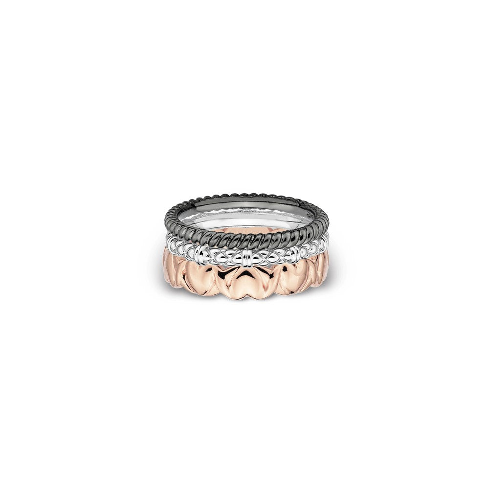 Sterling Silver Stackable Expressions Textured Trios Ring Set