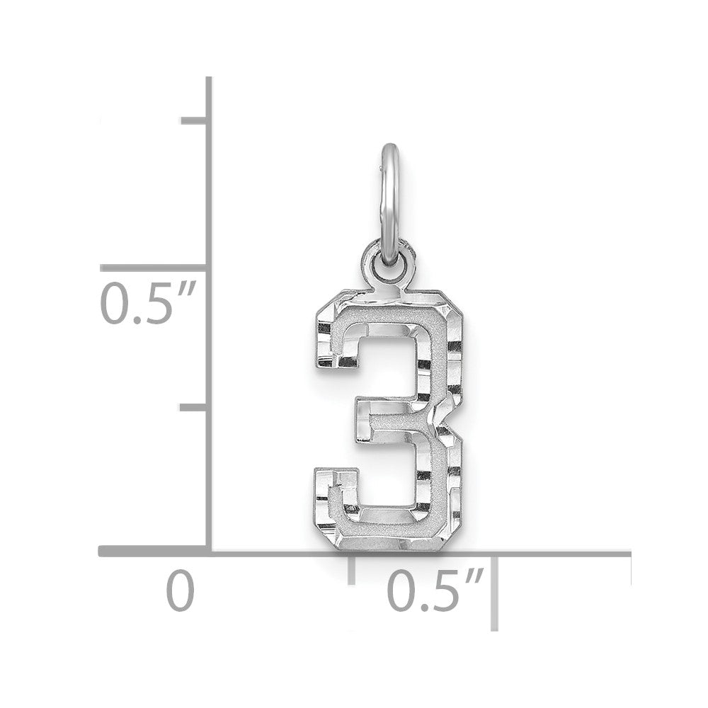 Sterling Silver Rhodium-plated Diamond-cut #3 Charm