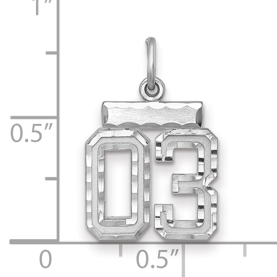 Sterling Silver Rhodium-plated Small Diamond-cut #03 Charm