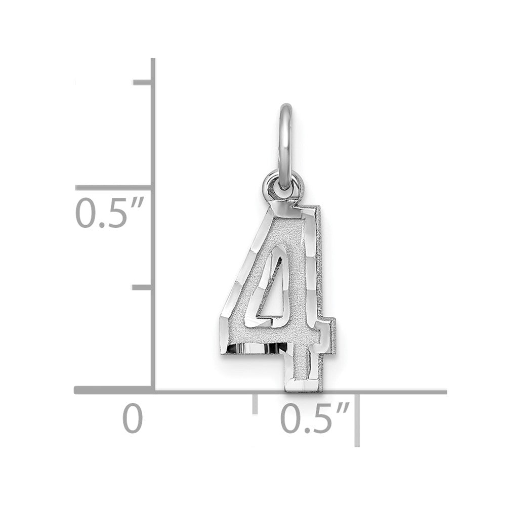 Sterling Silver Rhodium-plated Diamond-cut #4 Charm