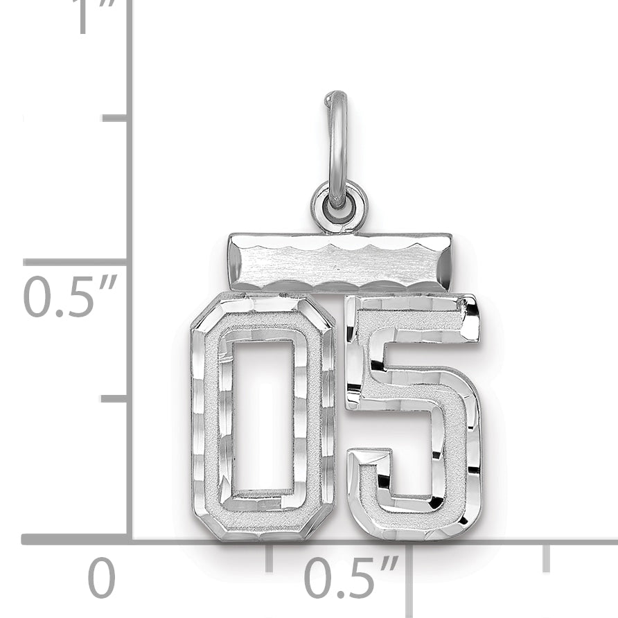 Sterling Silver Rhodium-plated Small Diamond-cut #05 Charm