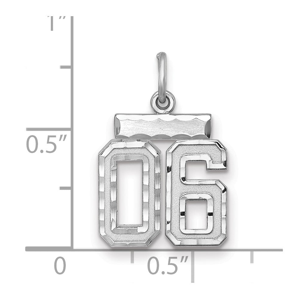 Sterling Silver Rhodium-plated Small Diamond-cut #06 Charm
