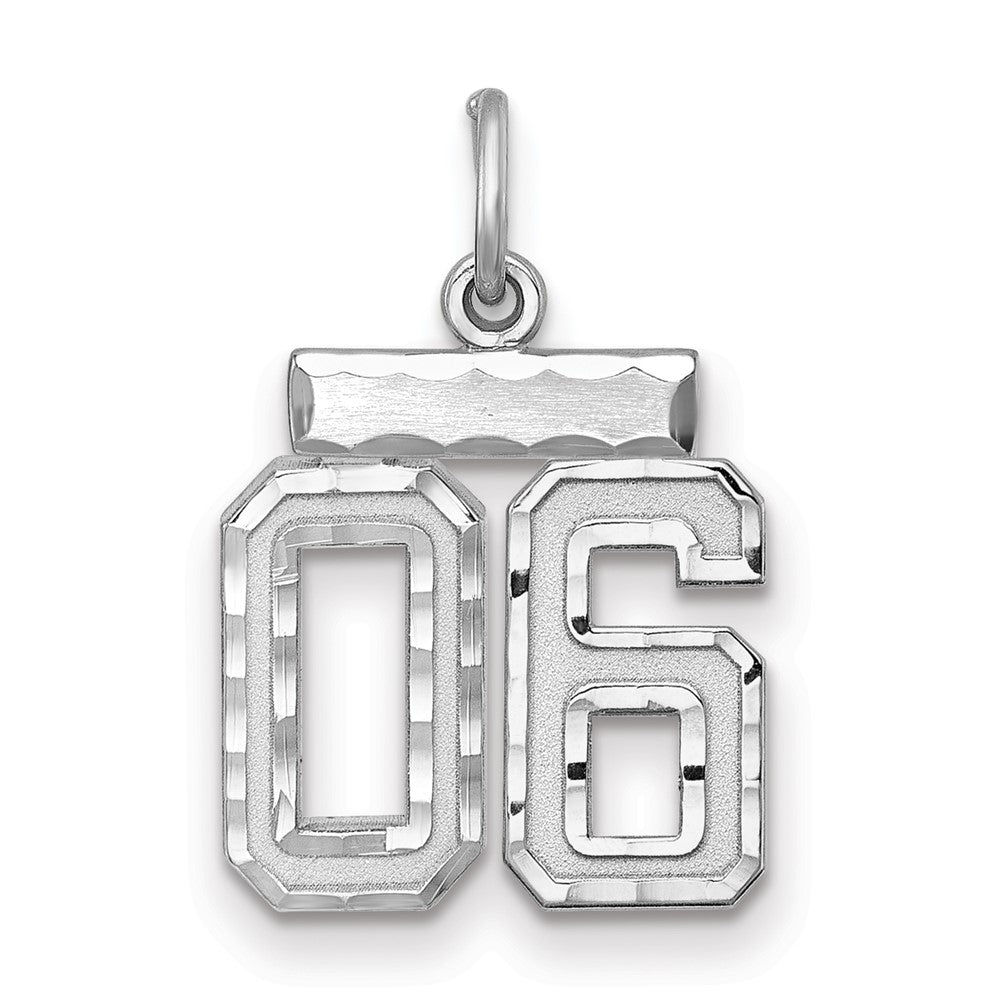Sterling Silver Rhodium-plated Small Diamond-cut #06 Charm