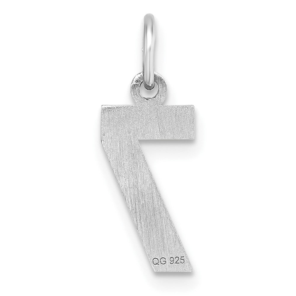 Sterling Silver Rhodium-plated Diamond-cut #7 Charm