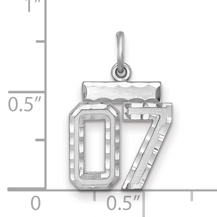 Sterling Silver Rhodium-plated Small Diamond-cut #07 Charm