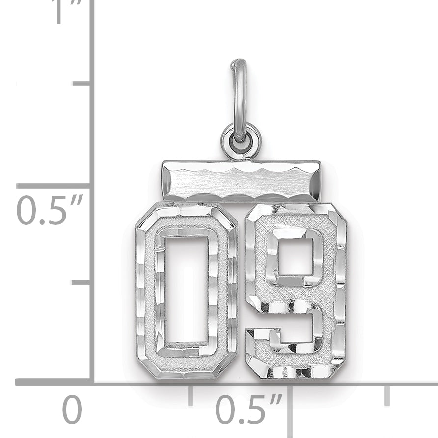 Sterling Silver Rhodium-plated Small Diamond-cut #09 Charm