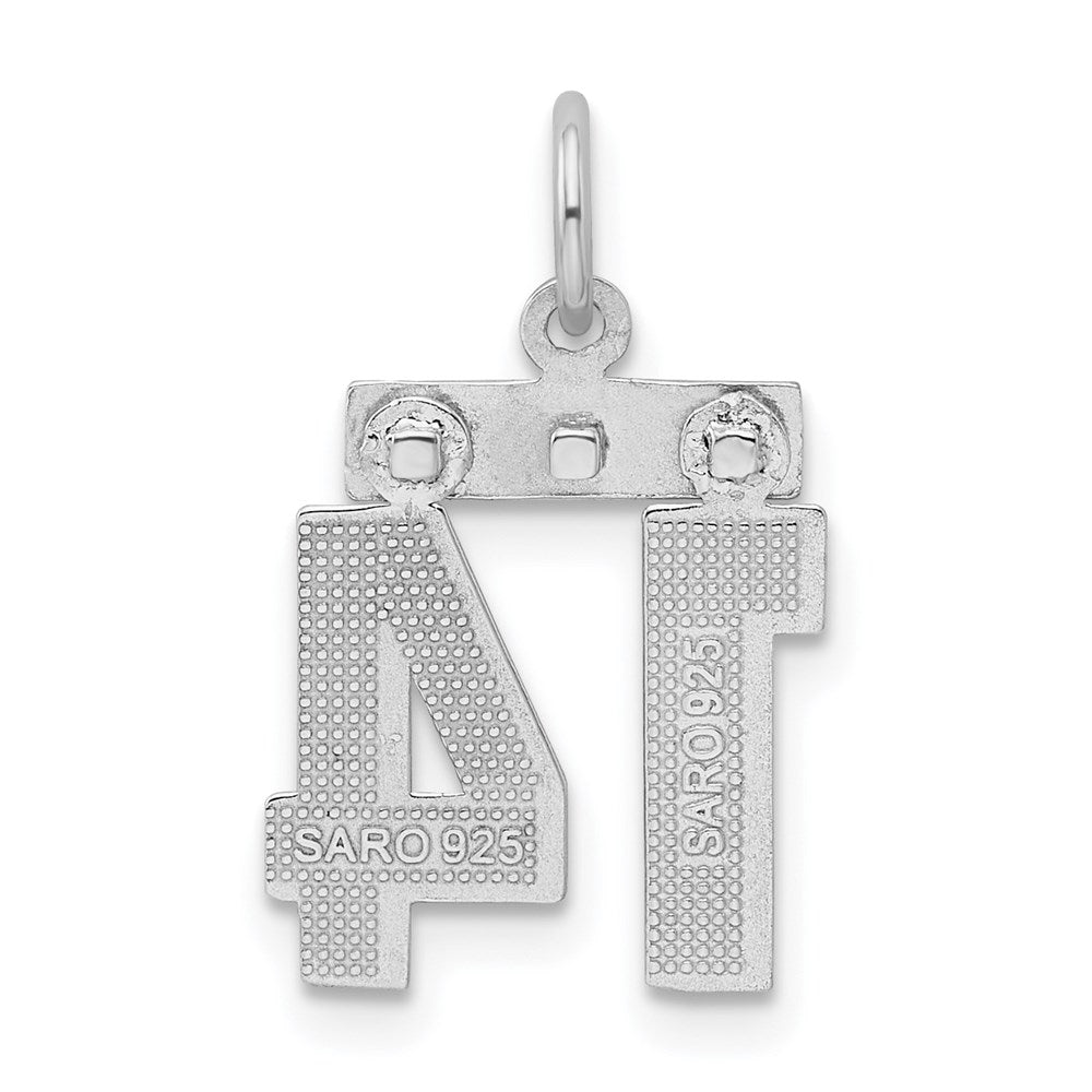 Sterling Silver Rhodium-plated Diamond-cut #14 Charm