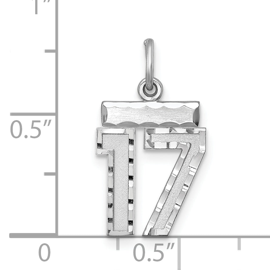 Sterling Silver Rhodium-plated Diamond-cut #17 Charm