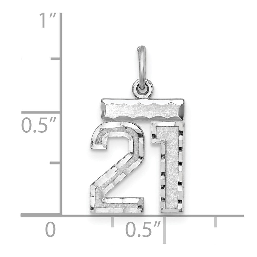 Sterling Silver Rhodium-plated Diamond-cut #21 Charm