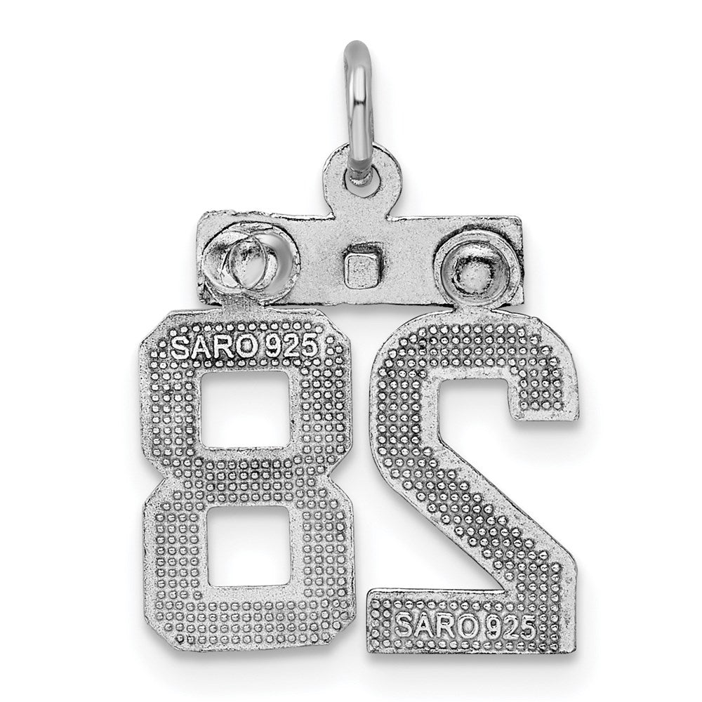 Sterling Silver Rhodium-plated Diamond-cut #28 Charm