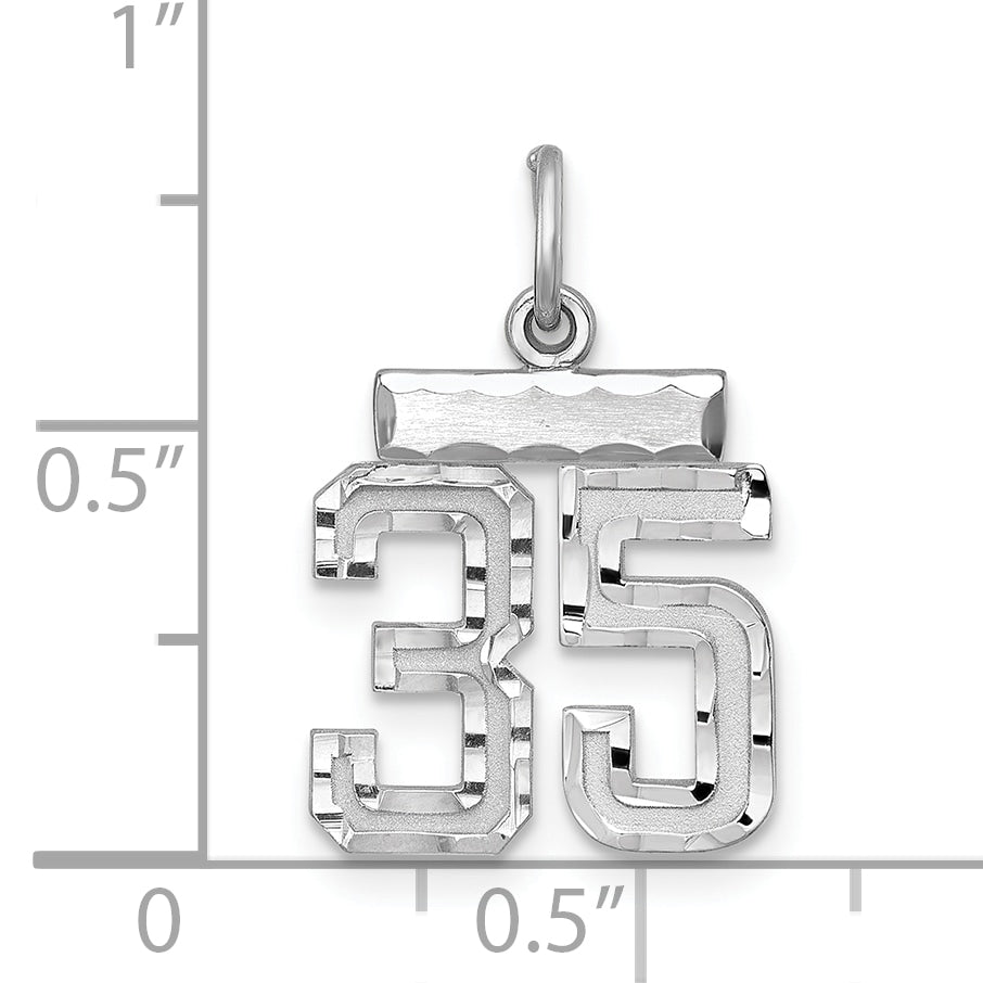 Sterling Silver Rhodium-plated Diamond-cut #35 Charm