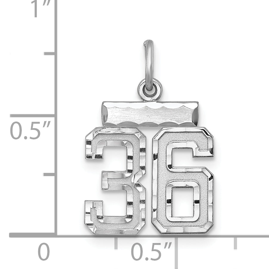 Sterling Silver Rhodium-plated Diamond-cut #36 Charm