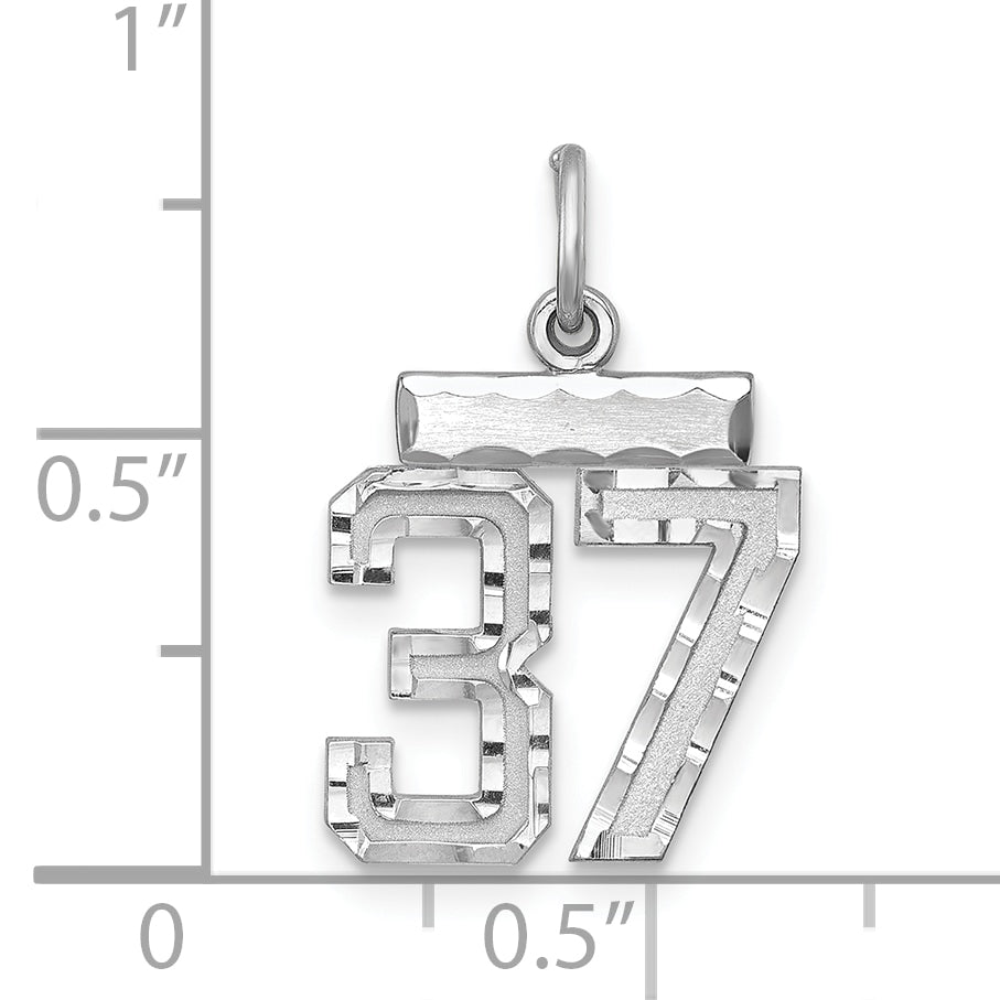 Sterling Silver Rhodium-plated Diamond-cut #37 Charm