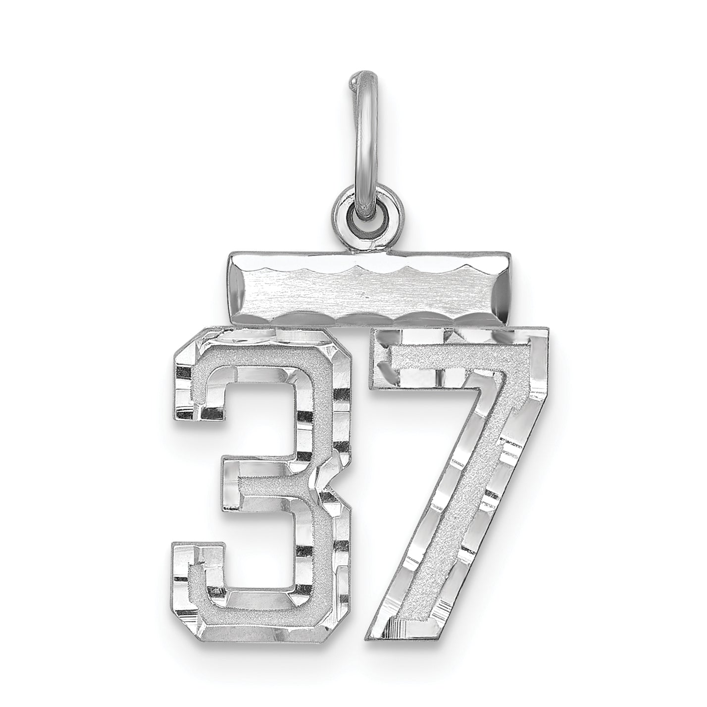 Sterling Silver Rhodium-plated Diamond-cut #37 Charm