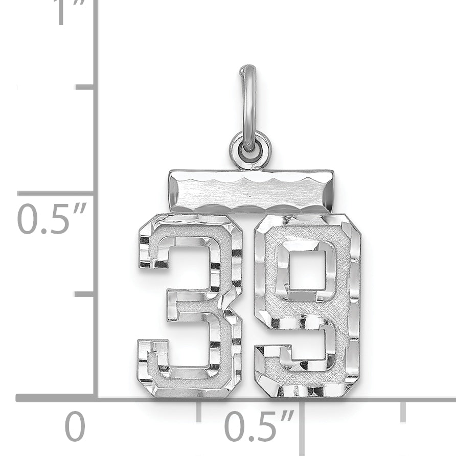 Sterling Silver Rhodium-plated Diamond-cut #39 Charm