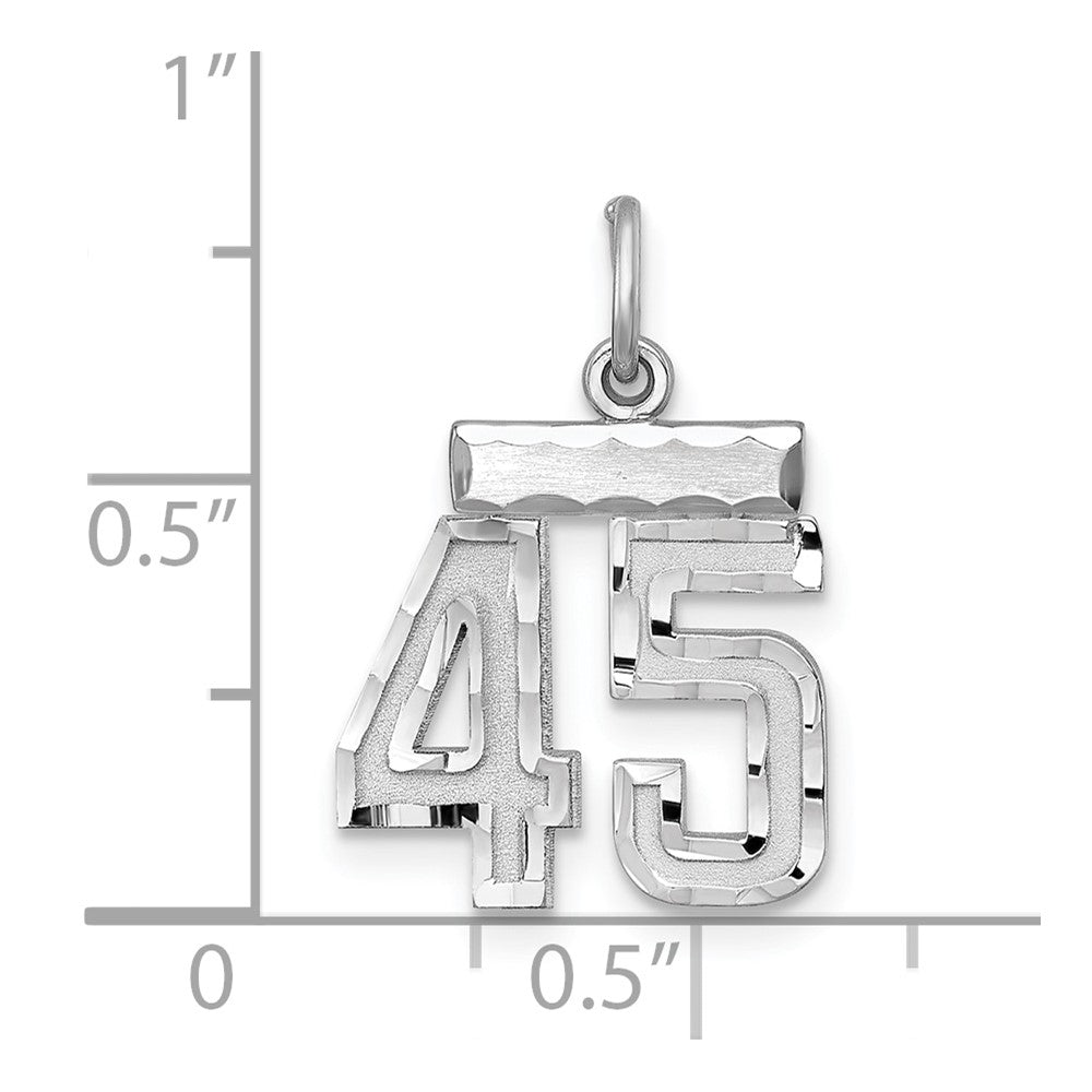 Sterling Silver Rhodium-plated Diamond-cut #45 Charm