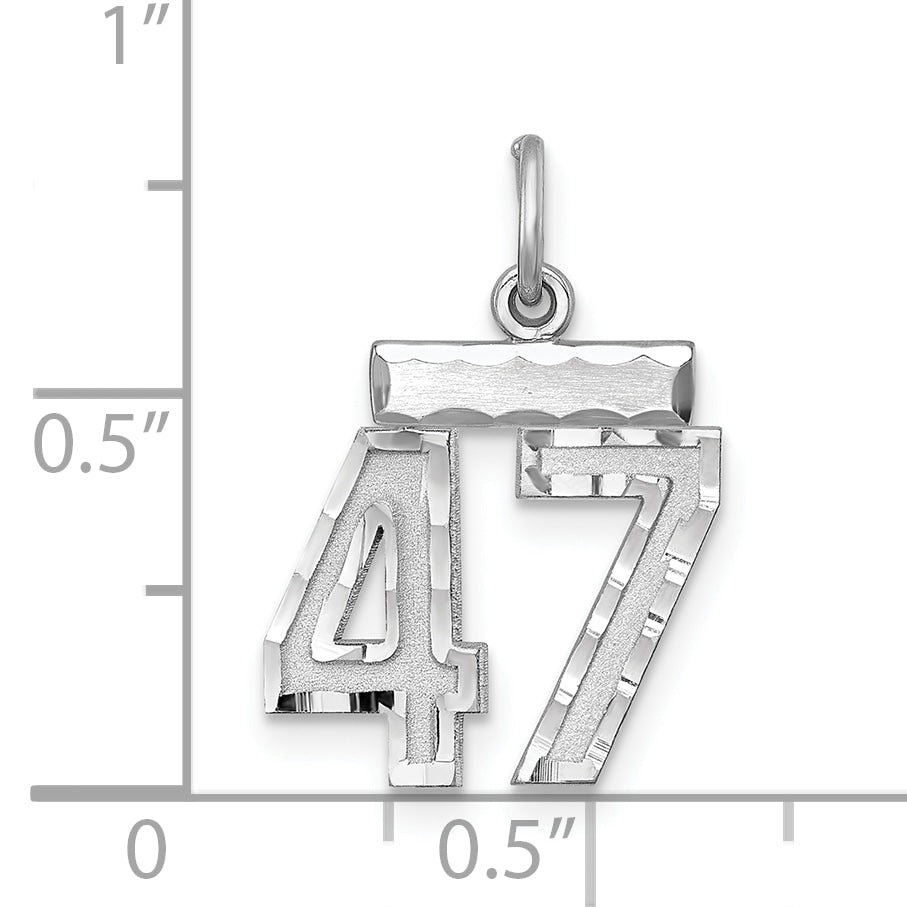 Sterling Silver Rhodium-plated Diamond-cut #47 Charm