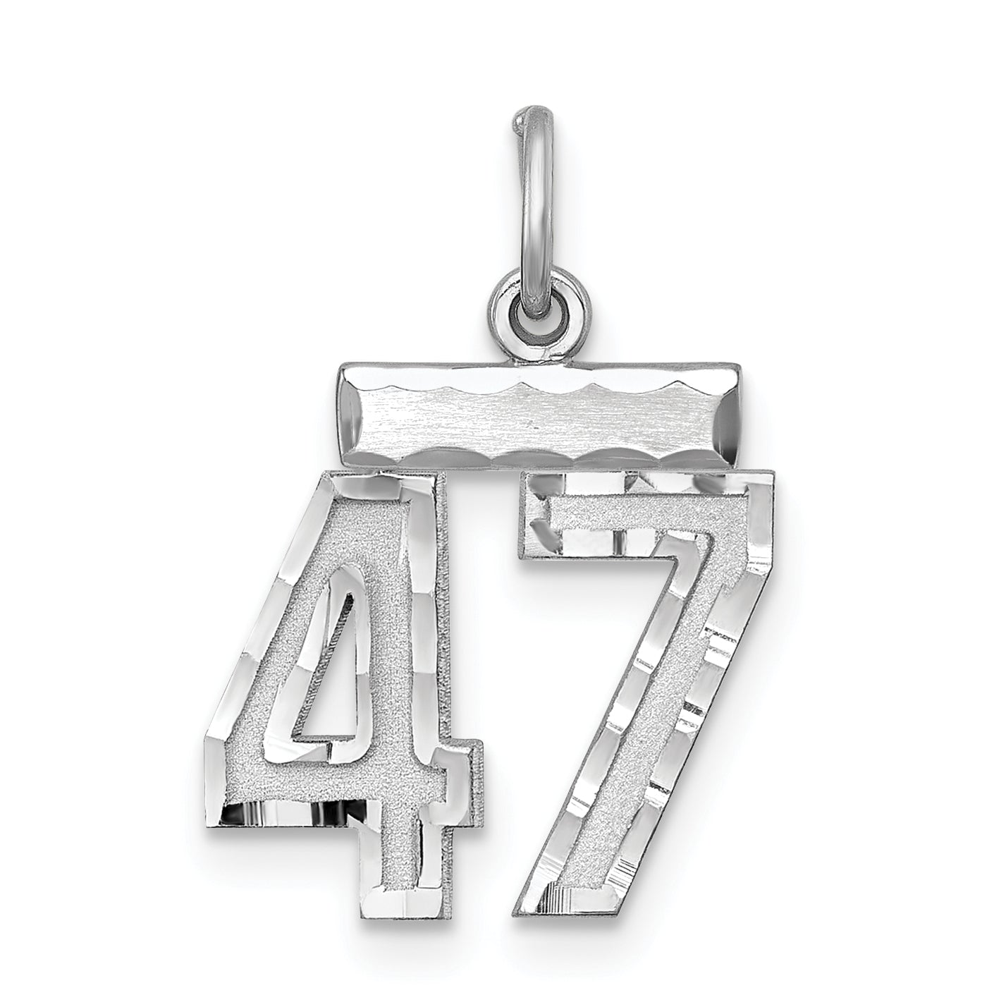 Sterling Silver Rhodium-plated Diamond-cut #47 Charm