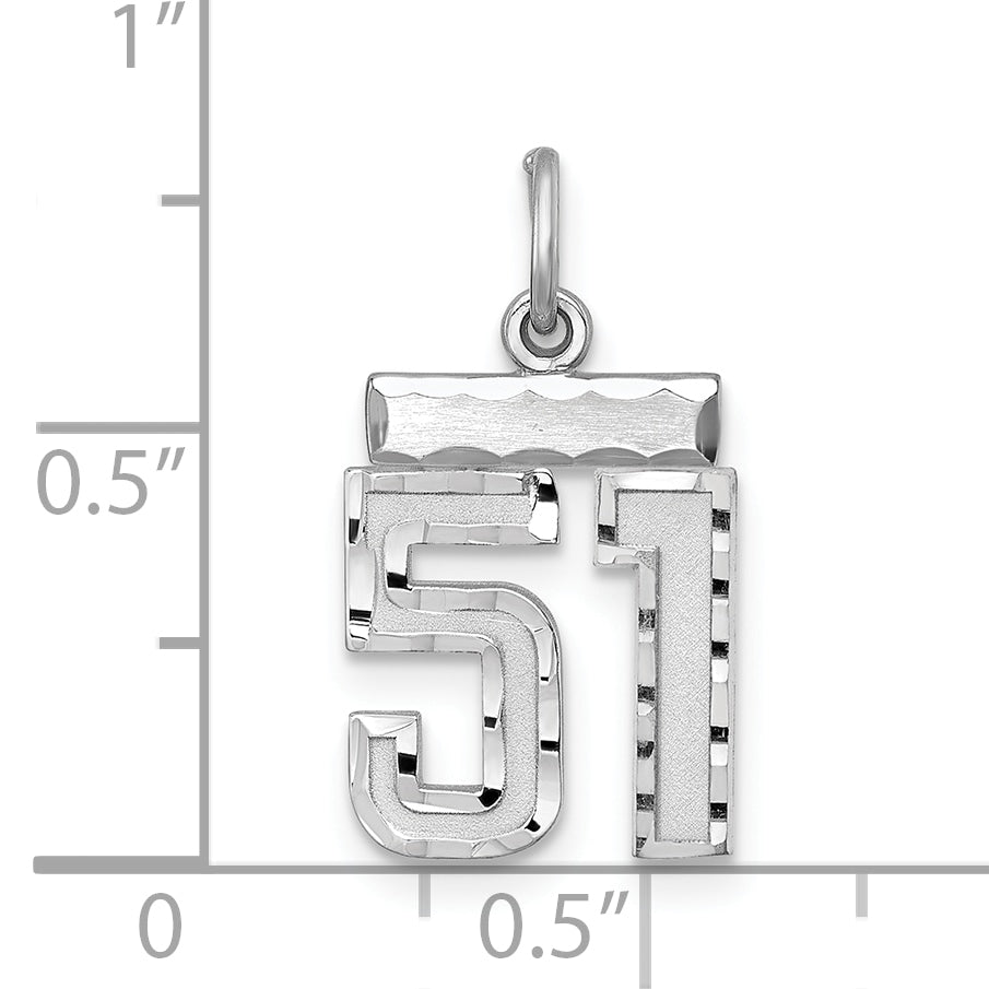 Sterling Silver Rhodium-plated Diamond-cut #51 Charm