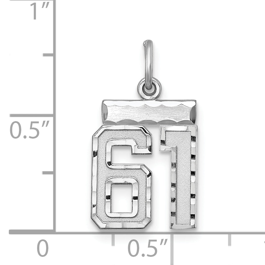 Sterling Silver Rhodium-plated Diamond-cut #61 Charm