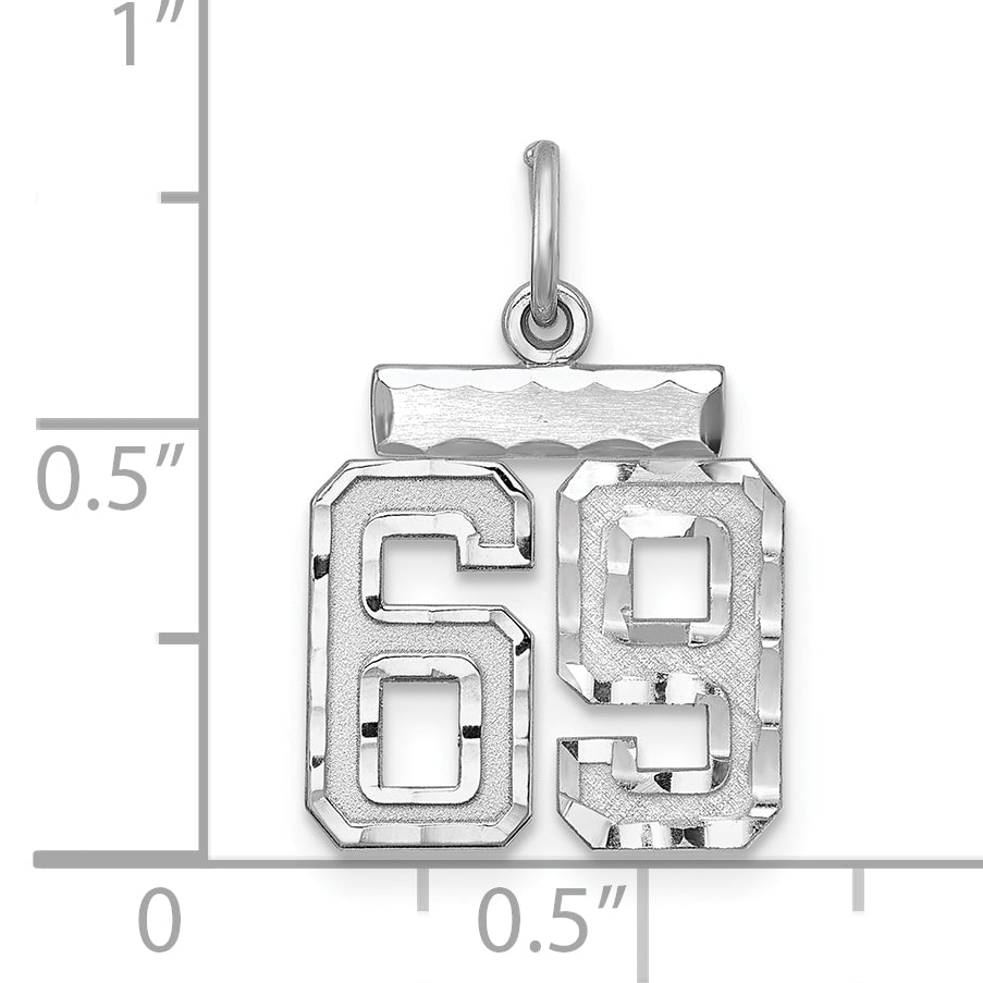 Sterling Silver Rhodium-plated Diamond-cut #69 Charm
