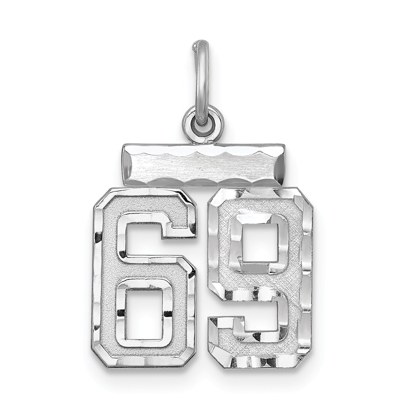 Sterling Silver Rhodium-plated Diamond-cut #69 Charm