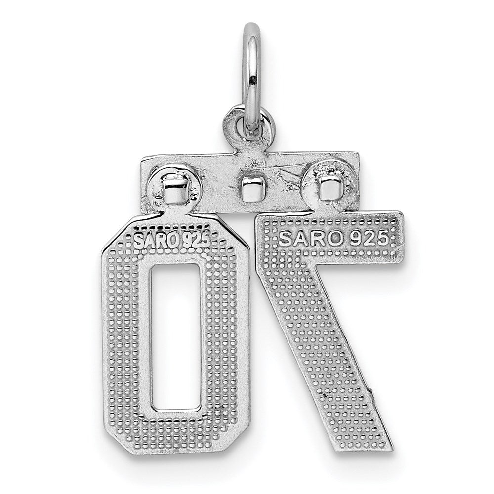 Sterling Silver Rhodium-plated Diamond-cut #70 Charm