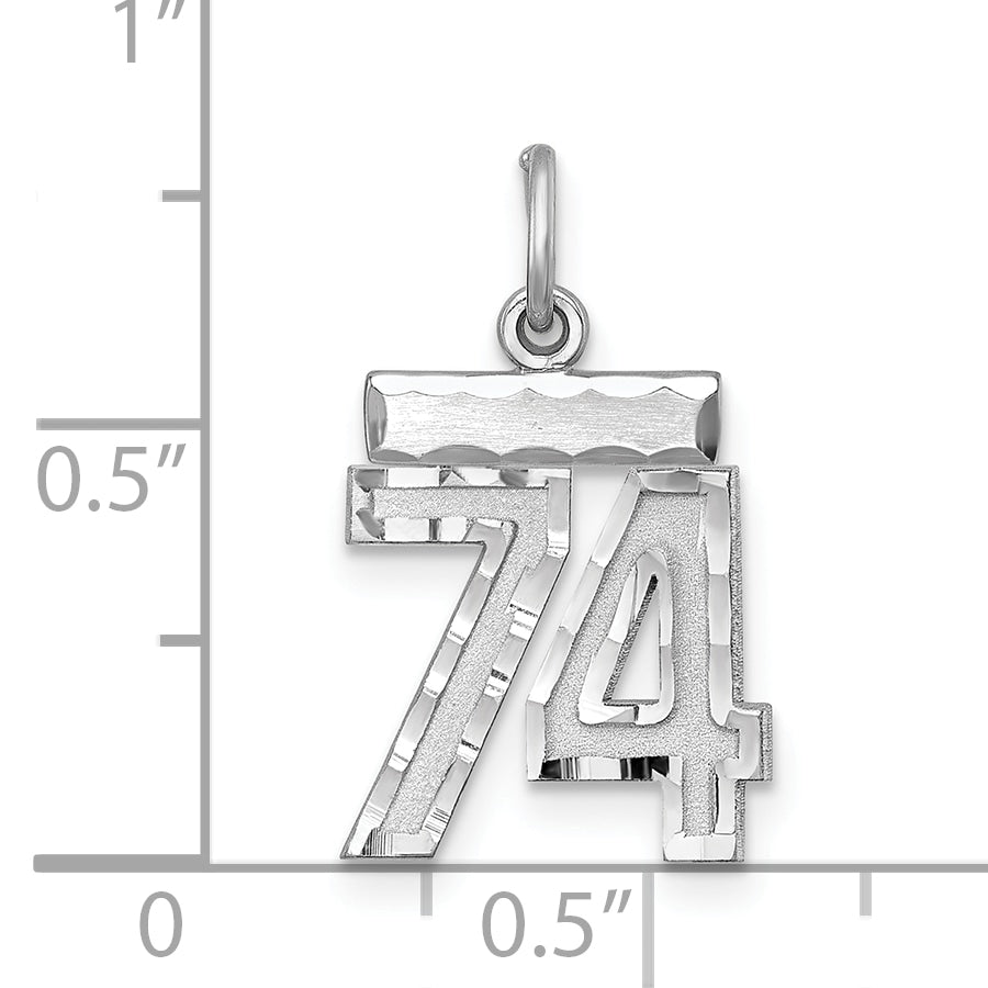 Sterling Silver Rhodium-plated Diamond-cut #74 Charm