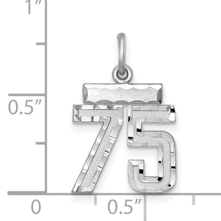 Sterling Silver Rhodium-plated Diamond-cut #75 Charm