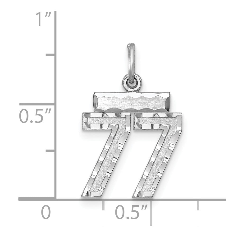 Sterling Silver Rhodium-plated Diamond-cut #77 Charm