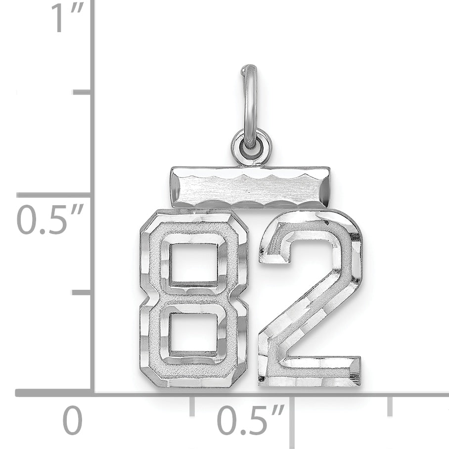 Sterling Silver Rhodium-plated Diamond-cut #82 Charm