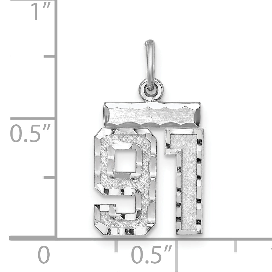 Sterling Silver Rhodium-plated Diamond-cut #91 Charm