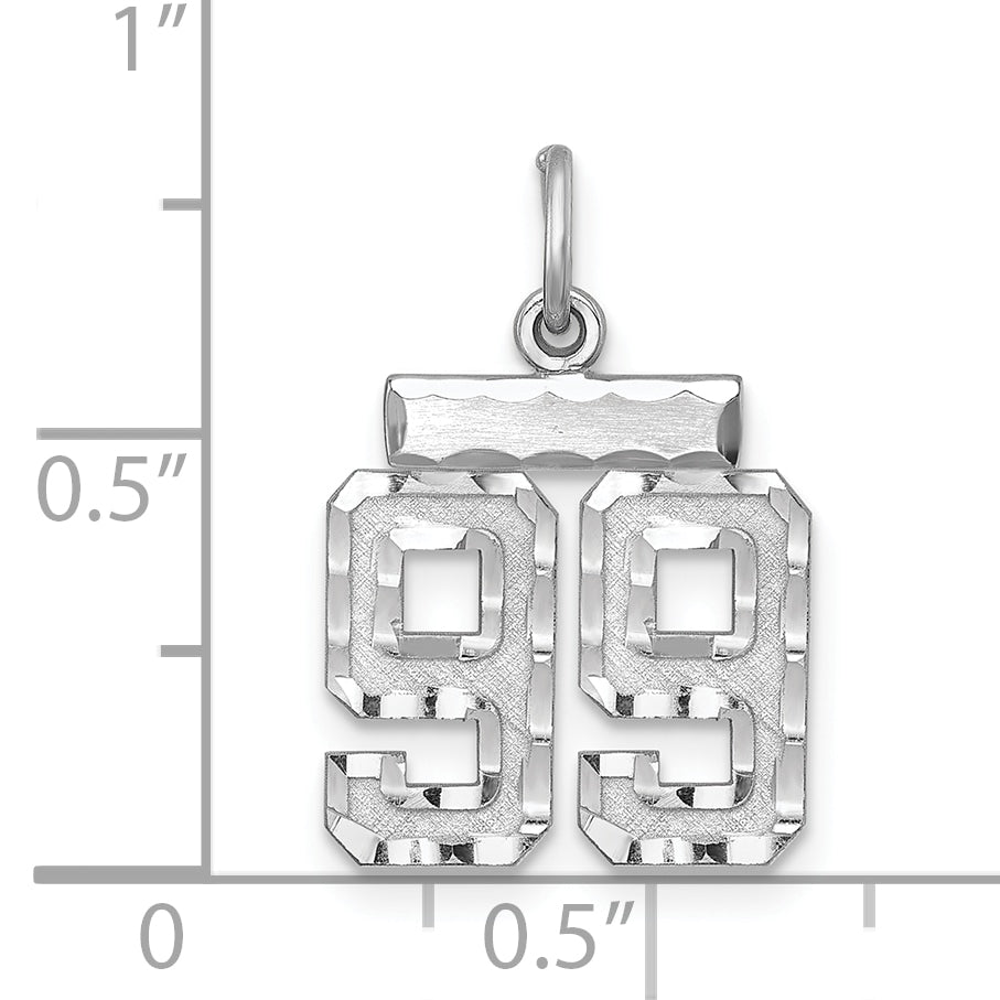 Sterling Silver Rhodium-plated Diamond-cut #99 Charm