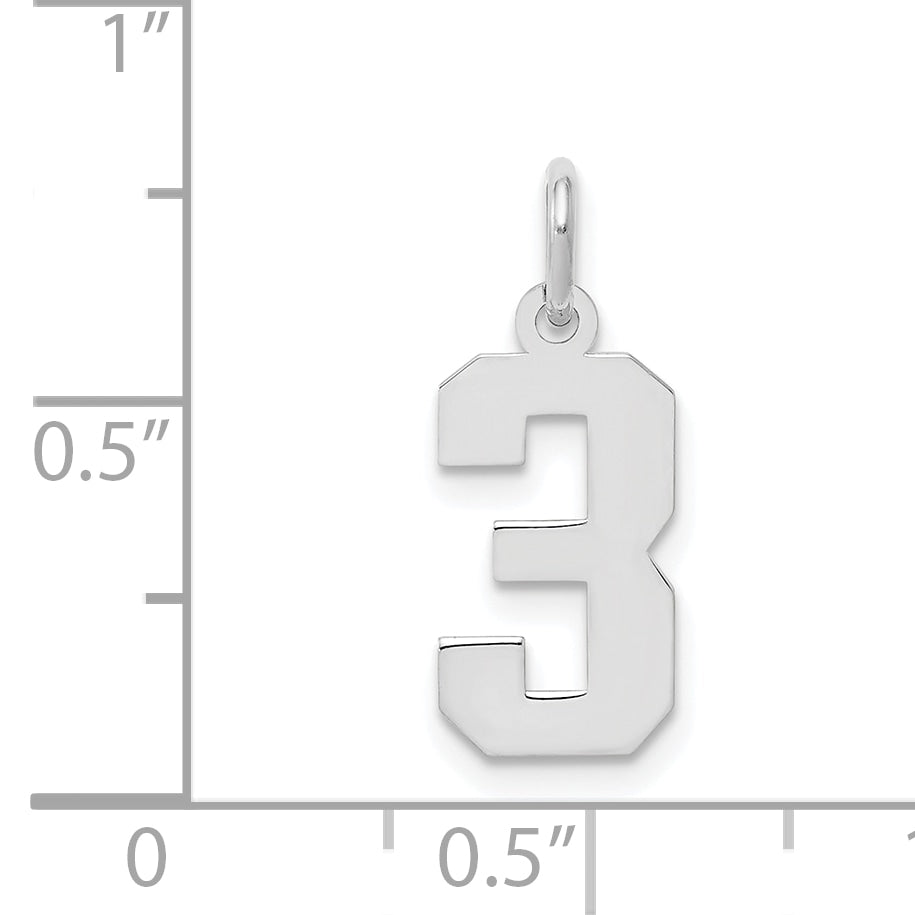 Sterling Silver/Rhodium-plated Polished Number 3 Charm