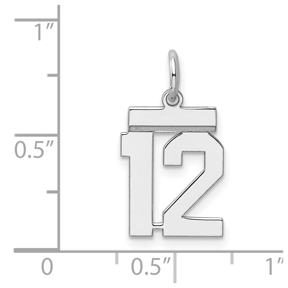 Sterling Silver/Rhodium-plated Polished Number 12 Charm