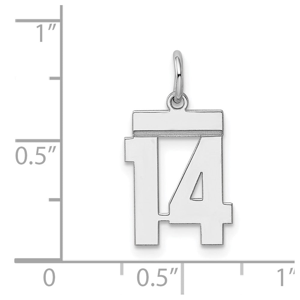 Sterling Silver/Rhodium-plated Polished Number 14 Charm
